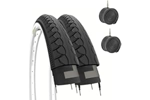 ECOVELO Lot de 2 pneus 26 x 1,50 (40 – 559) + Chambres pneumatiques Slick Blanc Noir VTT vélo Hybride City Bike Trekking