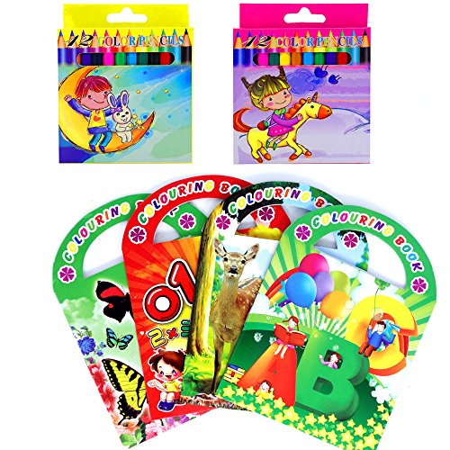 German Trendseller® - Kinder Mal - SET mit - 12 Buntstiften + Malbuch - ┃ Mitgebsel ┃ Kindergeburtstag ┃ Malen