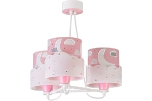 Dalber Lampa do pokoju dziecięcego, lampa wisząca, lampa sufitowa dla dzieci, lampa sufitowa do pokoju dziecięcego, 3 światła księżyc i gwiazdy, róża, 61237S, E27
