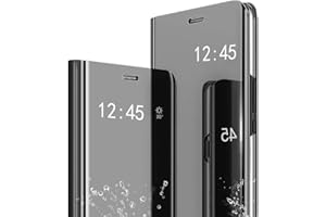 Suhctup Cover Compatibile con iPhone 12 PRO Max 6.7" Specchio Custodia Intelligente Portafoglio Flip Silicone Trasparente Case in Pelle Bumper Folio Protector Copertura Mirror Supporto Caso - Nero