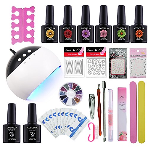Coscelia Gel Nail Starter Kit Gel Nail Polish 6 Colour Gel Top and Base Coat Set UV LED Nail Lamp Manicure Tools