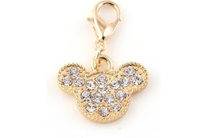 jewelleryjoy Crystal Anime Bear Minnie Mouse Rhinestone Clip On Clasp Charm for Chain Link Bracelet Memory Locket (Gold)