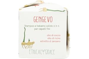 Ethical Grace - Gengevo - Shampoo e Balsamo Solido 2 in 1 Vegano Naturale per avere Capelli Voluminosi e Leggeri con Estratto di Zenzero, Olio di Cocco, Olio di Ricino e Proteine del Grano 90 gr