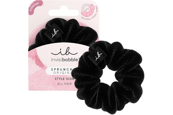 Invisibobble chouchou cheveux noir Sprunchie Dusk Till Dawn x1 - Chouchou cheveux femme en velours avec un elastique spirale à l'interieur - Forte tenue