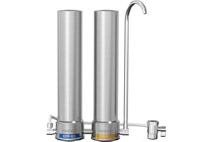 [Ions d'argent] Waterdrop Système de Filtre Eau de Comptoir Deux Niveaux, Réduit le Chlore, le Mauvais Goût et l'odeur, Filtration Améliorée par des Lons Argent, Acier Lnoxydable, WD-CTF-09(2 Filtres)