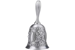 Fayemint Cloche à Main, Alliage De Zinc Classique Appel Fort Bell, Cloche à Main en Alliage de Zinc, avec Gravure, pour Ecole, Réception, Dîner, Boutique, Hôtel, Cloche Dorée(Argent)