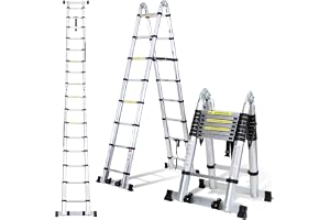 Randaco 5 m (2,5 + 2,5) teleskopstege fällbar stege aluminium, utdragbar stege, halkfri aluminiumstege stående stege aluminiu