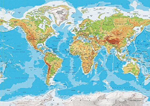 Weltkarte topographischer Atlas der Welt Poster, A1(841X594MM)