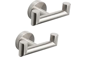 QNIIAED 2 Pcs Double Door Hooks，Bathroom Towel Hooks Screw in SUS 304 Stainless Steel Heavy Duty Robe Coat Hooks Wall Mounted for Bedroom or Kitchen(Brushed Silver)