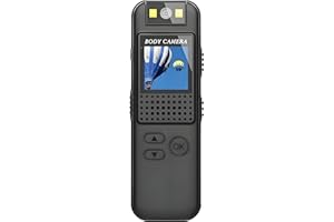 Lancoon Mini fotocamera portatile da 1080P, con clip magnetica, obiettivo girevole a 180°, 128 GB fino a 7 ore, registrazione e luce LED per riunioni e bici all'aperto