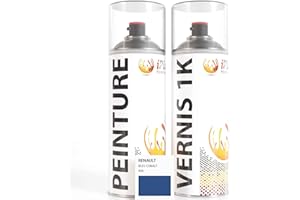 ipixline Kit Retouche Peinture Carrosserie Voiture - Bombe Aérosol Peinture Auto 400 ml, Vernis Brillant 1k 400 ml - Compatible avec Renault - Bleu Cobalt 499