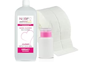 NAILS FACTORY | N&BF All for one Nagel Cleaner 1000ml + Dispenser Pumpflasche (Rosa) + 1000 Zelletten Pads (2 Rollen à 500 Stück) 70% Ethanol-Alkohol 1 Liter – Nail-Cleaner