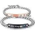 Peora His or Hers Matching Set His Queen Her King Titanium Stainless Steel Couple Bracelet For Girls & Boys (2 Pcs)