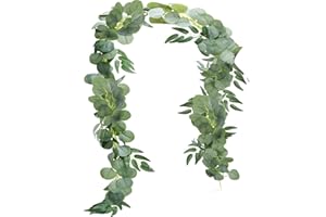HUAESIN Guirnalda Eucalipto Artificial Verde, 2m Planta Hiedra Artificiales Enredaderas Colggantes Decorativas con Hojas de Seda para Decoracion Boda Fondo Pared Hogar Exterior Interior Porche Valla