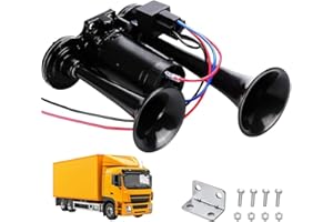 Rppiup LWK Hupe 12V, 600DB Super Laut Air Horn, Doppelrohr Lufthorn Train Horn mit Kompressor, Lufthorn Drucklufthorn Laute Hupe Kit, für 12V Fahrzeuge LKW Lörries Züge Boote Cars Vans, Schwarz