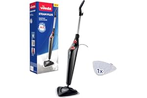 Vileda Steam Plus, Balai Vapeur, Nettoyeur Vapeur pour Un Nettoyage hygiénique, Tue jusqu'à 99,9% des bactéries et des Virus, Idéal pour Tapis et moquettes, Pas d'utilisation de Produits Chimiques