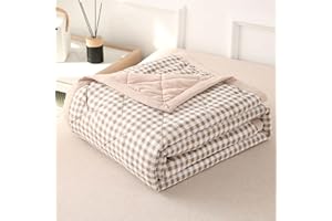 DOTBUY-SHOP Quilted Bedspreads, Check Quilt Bed Throws Cotton Filling Duvet Super King Single Double Size Children's Bed Reversible Quilted Throw for All Season (Khaki,200x230cm)