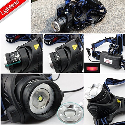 Lightess LED Stirnlampe Kopflampe Licht, super helle XM-L T6 LED-Scheinwerfer-Scheinwerfer 2000 Lumen-Sicherheits-Licht für das Durchlaufen Wandern Camping Angeln [3 Helligkeitsgrad ] mit verstellbarem Kopfbügel Zoom Wasserdicht Wiederaufladbare-Kopf-Licht-Fackel-Lampe - 5
