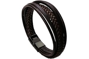 Murtoo Bracciale Uomo Pelle Chiusura in Acciaio Braccialetto Uomo Donna Pelle