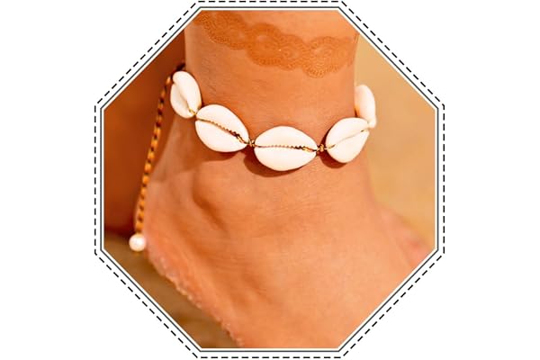 Jovono Bracelet de cheville bohème avec coquillages et pampilles réglables pour femmes et filles