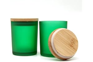 R FLORY Juego de 2 tarros de vidrio de 7 + 7 onzas con tapas de bambú, para almacenamiento de hisopos de algodón (verde esmerilado)