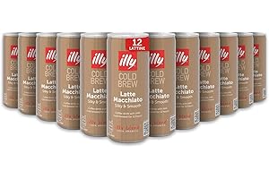 illy, Caffè Cold Brew Ready to Drink Latte Macchiato, 100% Arabica con Note di Caffè, Latte e Sentori di Caramello, Gusto Setoso e Vellutato, Confezione da 12 lattine (12 x 250ml)