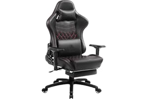 Dowinx Sedia Gaming Chair Chair Stile ergonomico da Corsa con Massaggio Supporto Lombare Poltrona da Ufficio per Computer in Pelle PU con poggiapiedi Retrattile Nero