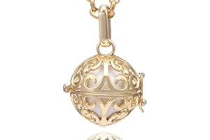 Morella femme collier d'ange en acier inoxydable doré 70 cm avec décorations et boule sonore en zircons dans une pochette en velours