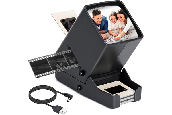 Visionneuse de film et de diapositives de 35 mm pour anciennes diapositives, film négatif/positif, portable, éclairage LED, grossissement x3, avec câble d'alimentation USB ou fonctionnement à piles