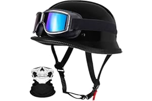 RQTEUYE Deutsche Motorrad Jethelm ECE-Zertifizierung, Vintage Halbhelme Halbschalenhelm mit Schutzbrille Chopper Helm für Cruiser Street Scooter mit Schnellverschlussschnallen 22.4-25.2in