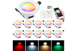 ‎GEYUEYA HOME 10er WiFi Bluetooth LED Einbaustrahler, 9W 230V RGBW CCT LED Einbauspots Deckenspots Dimmbar Timer Memoryfunktion Einbauleuchten mit Smart Panel Smart Bridge, Kompatibel mit Alexa Google Home