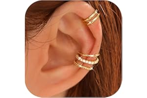 ADRAMATA 4 Paires Ear Cuff Manchettes d'Oreille pour Femme - Boucle Oreille Sans Trou, Hypoallergénique Boucles d'Oreille à Clip en Or/Argent pour Cartilage, Ajustable Faux Piercing Oreille