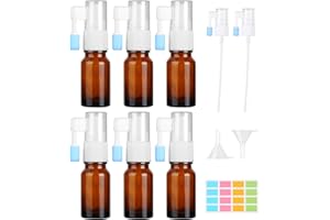 Nadisean 6 Stück Nasenspray Flasche Leer, 30ml Glas Nasen Sprühflaschen, Bennasenspray Nasenspray Zerstäuber, Wiederverwendbar Nachfüllbar Nasensprayflasche mit SprühkopfKappe, Trichter, Etiketten