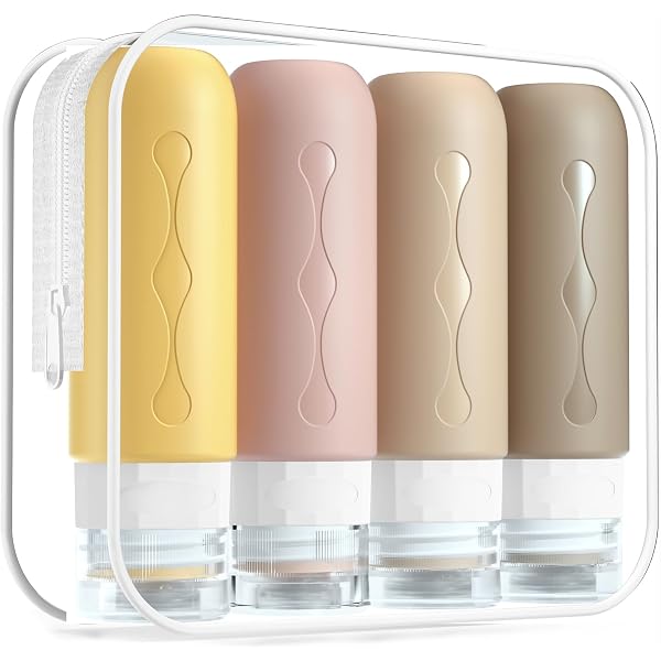 4 Flacons Voyage Silicone 60ml - Étanches, Réutilisables - Pour Shampoing, Gel Douche, Crème