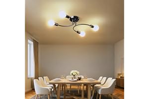 NIUNIAJ Plafonnier Industriel,4 Lumières Lustre E27,Plafonnier Vintage Noir,Lustre pour Salon,Chambre,Cuisine,Salle à Manger,Diamètre 60CM(Ampoule non Incluse)