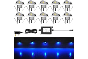 CHNXU Pack of 10 x Led Deck Lights Eyelid Step Lights Recessed Outdoor Waterproof IP65 Low Voltage 12v 35mm Blue Kit