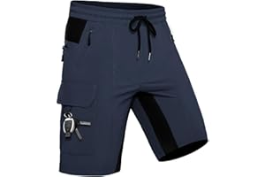 Wespornow Men's Summer Shorts with 5 Pockets Stretch Lightweight Cargo Sports Trousers Work Trousers Men's Short Hiking Trousers Bermuda Jogging Bottoms Chino MTB Cargo Trousers Gym Linen