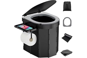 WADEO WC da Campeggio aggiornato, Portatile per Adulti, Pieghevole con Coperchio e portarotolo, Perfetto per Viaggio, Auto (Sedile morbido - Porta telefono)