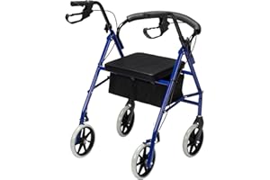 Bonnlo Rollator Walkers, All Terrain Walkers w/Extra Wide Padded Seat for Seniors Lightweight, Easy Folding Medical Walker with 8'' Wheels, Storage Pouch, Padded Backrest, Supports up to 300 lbs,Blue