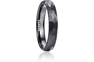 Vakki Gehämmerter Ring Schwarz Wolfram Ringe Herren Ring Wolframcarbid Schwarz Ring Herren Schwarz Gebürstet 4/6/8mm Größe 49 bis 70(15.6-22.3)