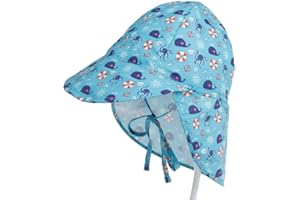 Lazz1on Chapeau de Soleil Bébé Casquette de Visière avec Protection du Cou Été Pliable Chapeau de Plage Voyage avec Jugulaire