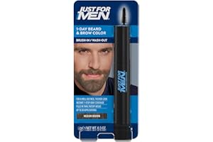Just for Men Retouche Instantané pour Barbe et Sourcils Blancs, Couleur Temporaire Pour un Look Plus Plein et Défini jusqu'à 30 Applications, Châtain Moyen