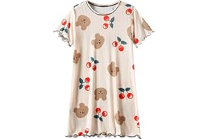 KQIVAM Mädchen Nachthemd Kurzarm Kinder Nightdress Sommer Nachtkleid fur 3-16 Jahre Prinzessin Nachtwäsche Kinder Schlafkleid Mädchenkleid Sommerkleid Buntes Kleid Baumwolle Freizeitkleid Strandkleid