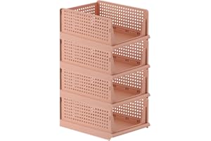 Ygapuzi Stackable Clothes Storage Basket Organizer Sliding Cabinet Drawer Shelf DIY Divider Separator Desktop Container for Wardrobe Cupboard Kitchen Bathroom Office (Pink - 4Pack)