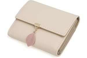 UTO Purses for Women Mother Mum RFID Blocking Ladies Wallets Card Cases Money Organisers Zipper Coin Pocket 6 Slots Leaf Pendant Faux Leather Beige