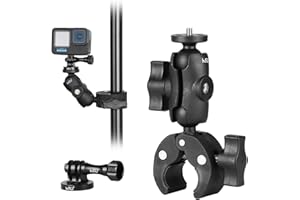 HSU Support de Guidon pour Caméra d'action, Fixation de Pince en Rotatif Réglable à 360 Degrés pour GoPro et Insta360