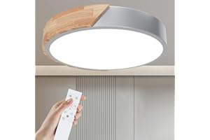 Yexati Ceiling Light Wood,Dimmable Ceiling 3000K-6000K,Remote Controlled Led Ceiling Light,24W Modern Light Fixture for Living Room, Bedroom and Hallway, 30CM，Gray