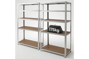 Harbour Housewares 5-Tier Steel Garage Shelving Units Set - Galvanised - 2 Pack Heavy Duty Free Standing Industrial Shed Stor