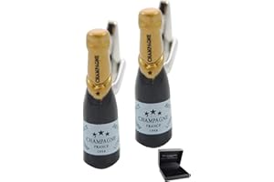 COLLAR AND CUFFS LONDON - Gemelli di Alta qualità e Scatola Regalo - Bottiglia di Champagne - Ottone - Colori Nero e Oro - Festeggiare in Grande Stile