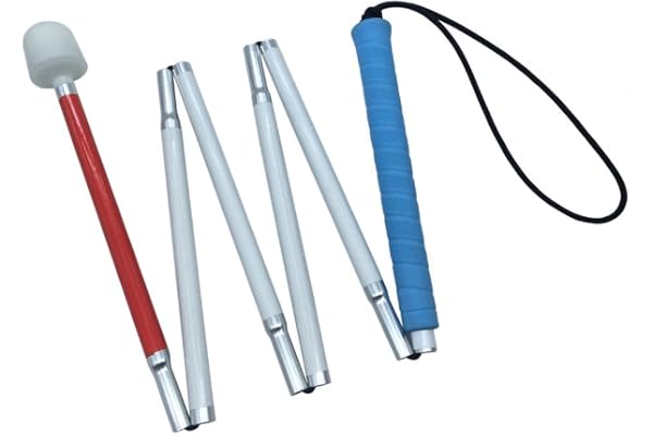 Canne Blanche Pliante en Aluminium 6 Sections avec Boule Tournante à Roulement